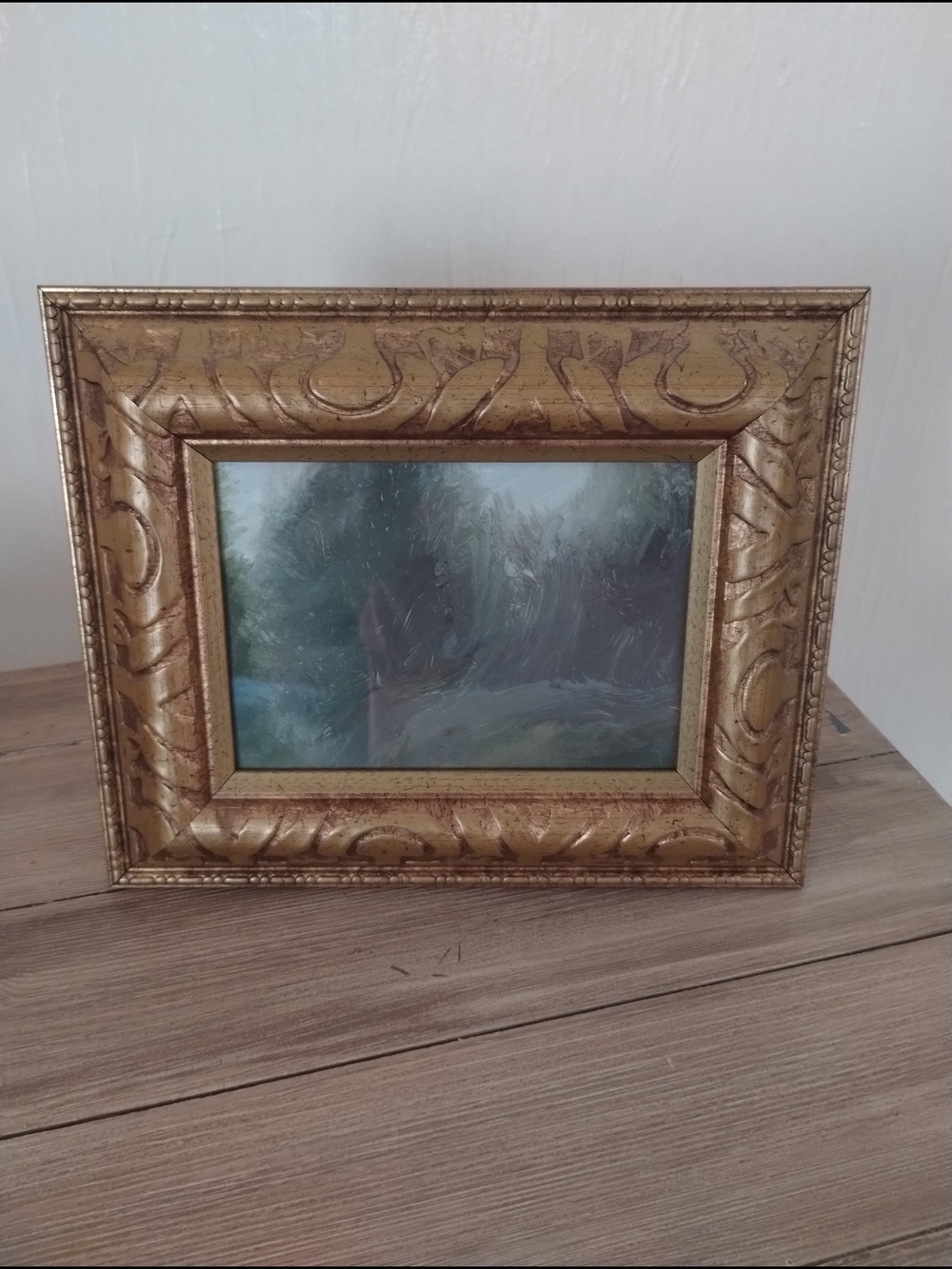 French Country Landscape In Acrylic Framed With Ornate Gold Frame.